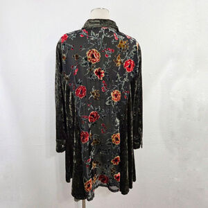 Paris Hues green velvet tunic top shirt dress floral burnout sheer back large L